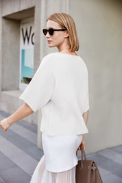 Cicy Bell Womens White Half Sleeve Sweaters