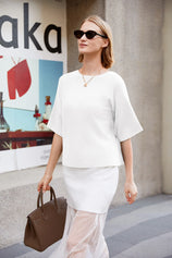 Cicy Bell Womens White Half Sleeve Sweaters