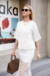 Cicy Bell Womens White Half Sleeve Sweaters