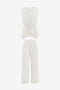 Cicy Bell Women's 2-Piece Vest Set featuring a tailored sleeveless blazer with an adjustable tie-waist and breezy wide-leg trousers. This modern power suit offers a flattering cinched silhouette and functional side pockets for a professional look.