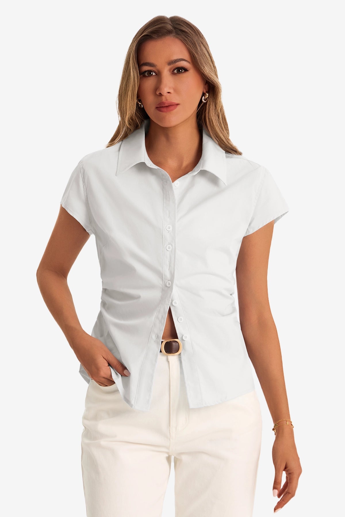 Womens White Summer Button Down Shirts  | CicyBell