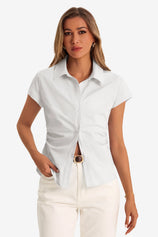Womens White Summer Button Down Shirts  | CicyBell