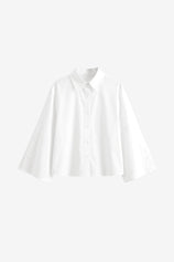 Womens White 3/4 Bell Sleeve Button Down Shirts  | CicyBell