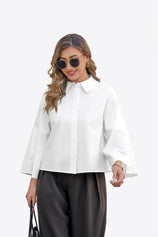 Womens White 3/4 Bell Sleeve Button Down Shirts  | CicyBell