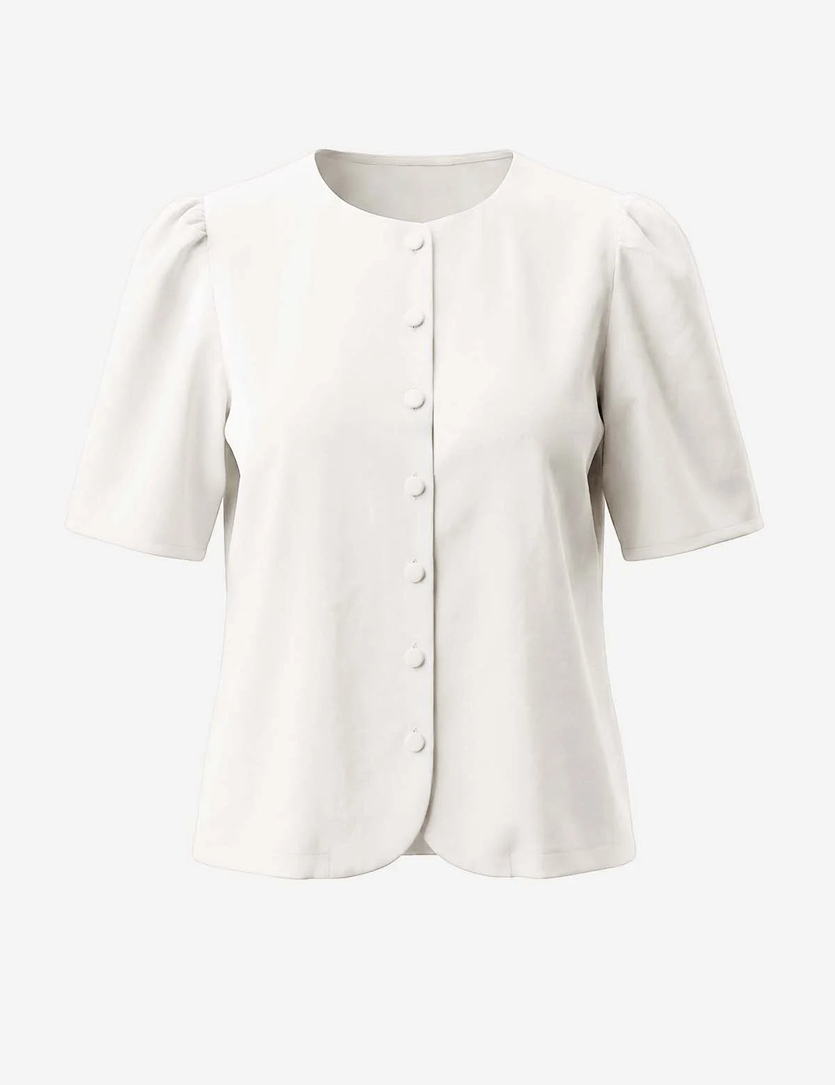 Cicy Bell Women's 100% Cotton Puff Sleeve Blouse featuring a classic round neck and stylish pleated sleeves. This elevated casual button-down top offers a breathable, chic silhouette for the office or weekend brunch.