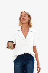 Womens White Satin Button Down Shirts  | CicyBell