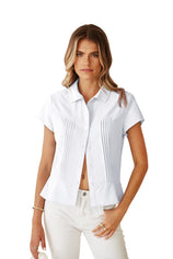 Womens White Short Sleeve Button Down Shirts | CicyBell