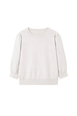 Cicy Bell Womens White 3/4 Puff Sleeve Sweater Tops