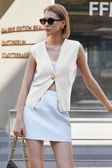 Cicy Bell Womens White V Neck Sweater Vest