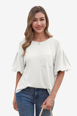 Womens White Puff Short Sleeve T-Shirts| CicyBell
