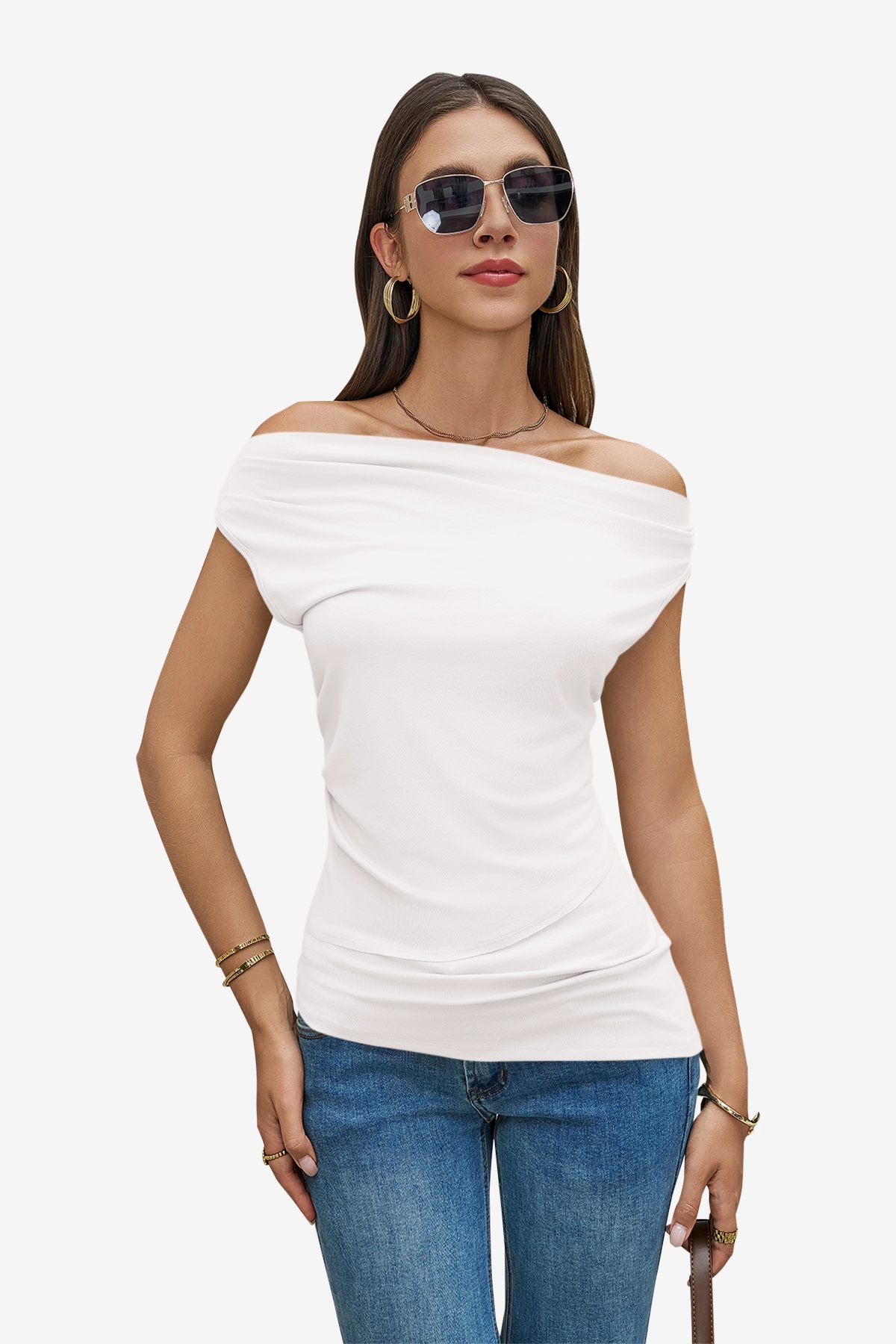 Womens White Cowl Neck Tank Tops | CicyBell