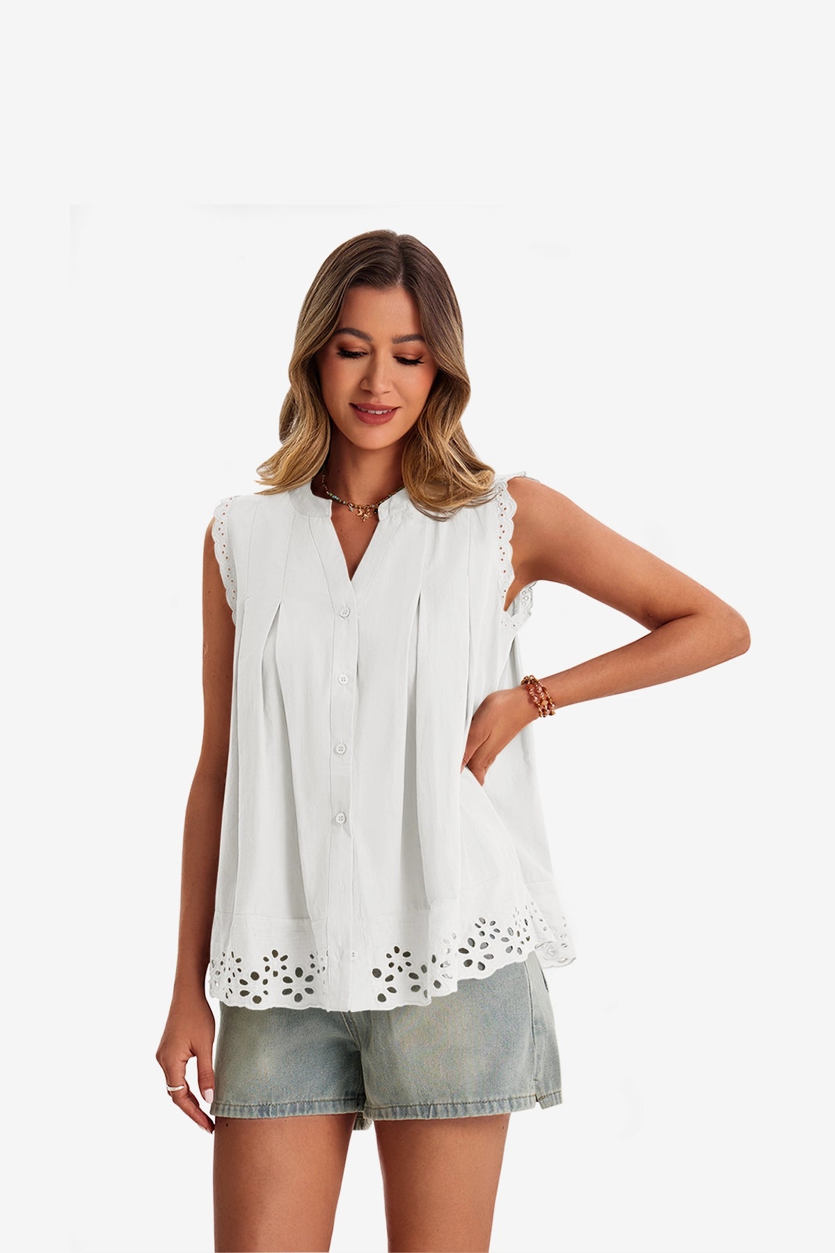 Womens White Summer Eyelet Tank Tops | CicyBell