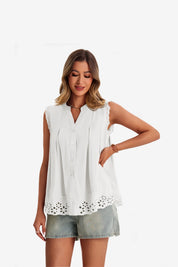 Womens White Summer Eyelet Tank Tops | CicyBell