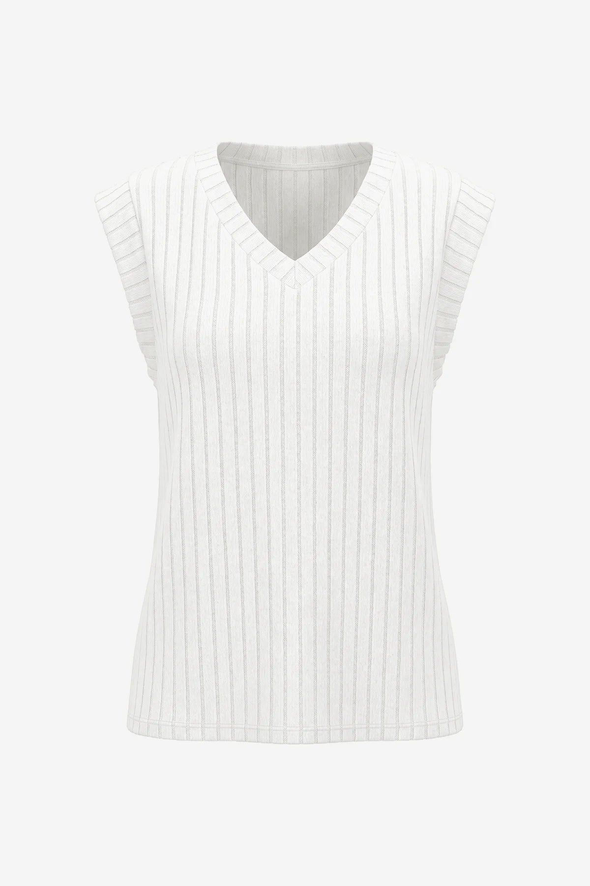 Wrinkle-Free White Ribbed Vest Cap Sleeve Stretch | CicyBell