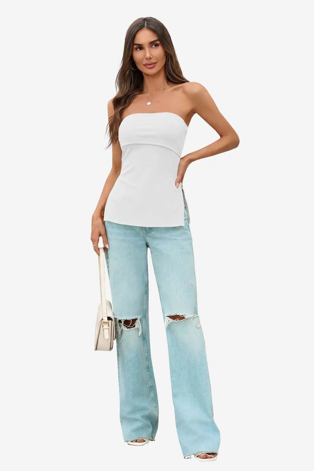 Womens White Strapless Tube Y2K Tops | CicyBell