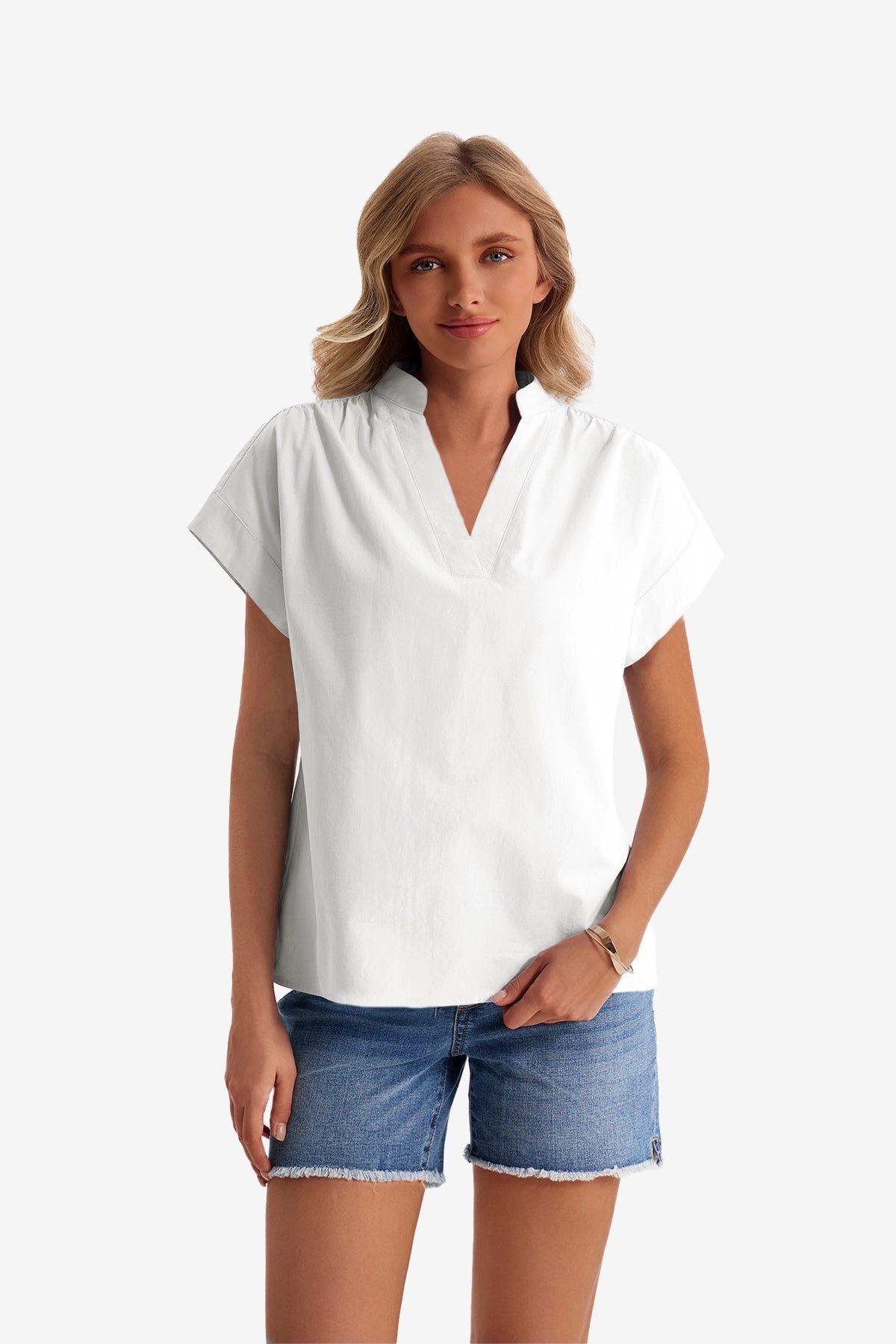 Womens White V Neck Blouse Tops  | CicyBell