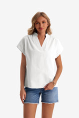 Womens White V Neck Blouse Tops  | CicyBell