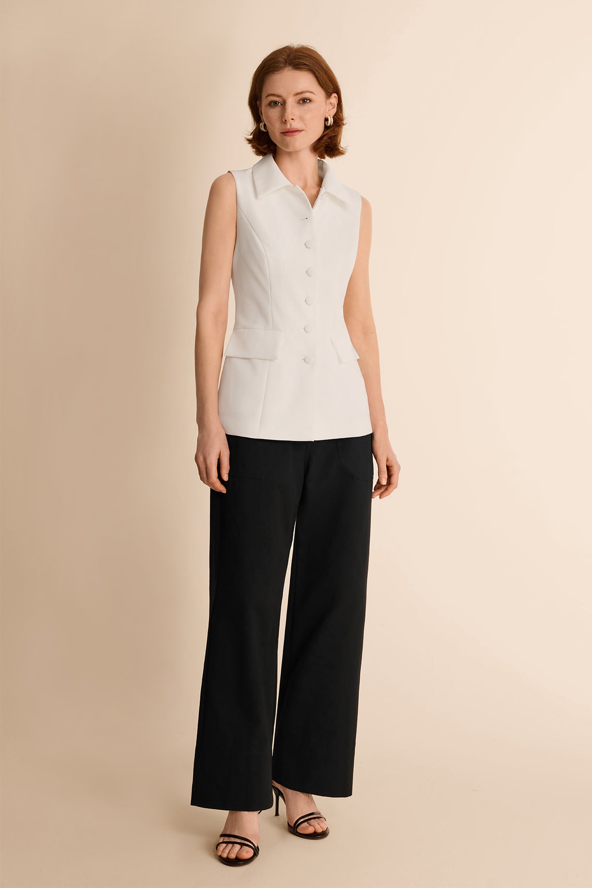 Womens White Tops Button Down Suit Vest | CicyBell