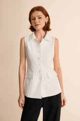 Womens White Tops Button Down Suit Vest | CicyBell