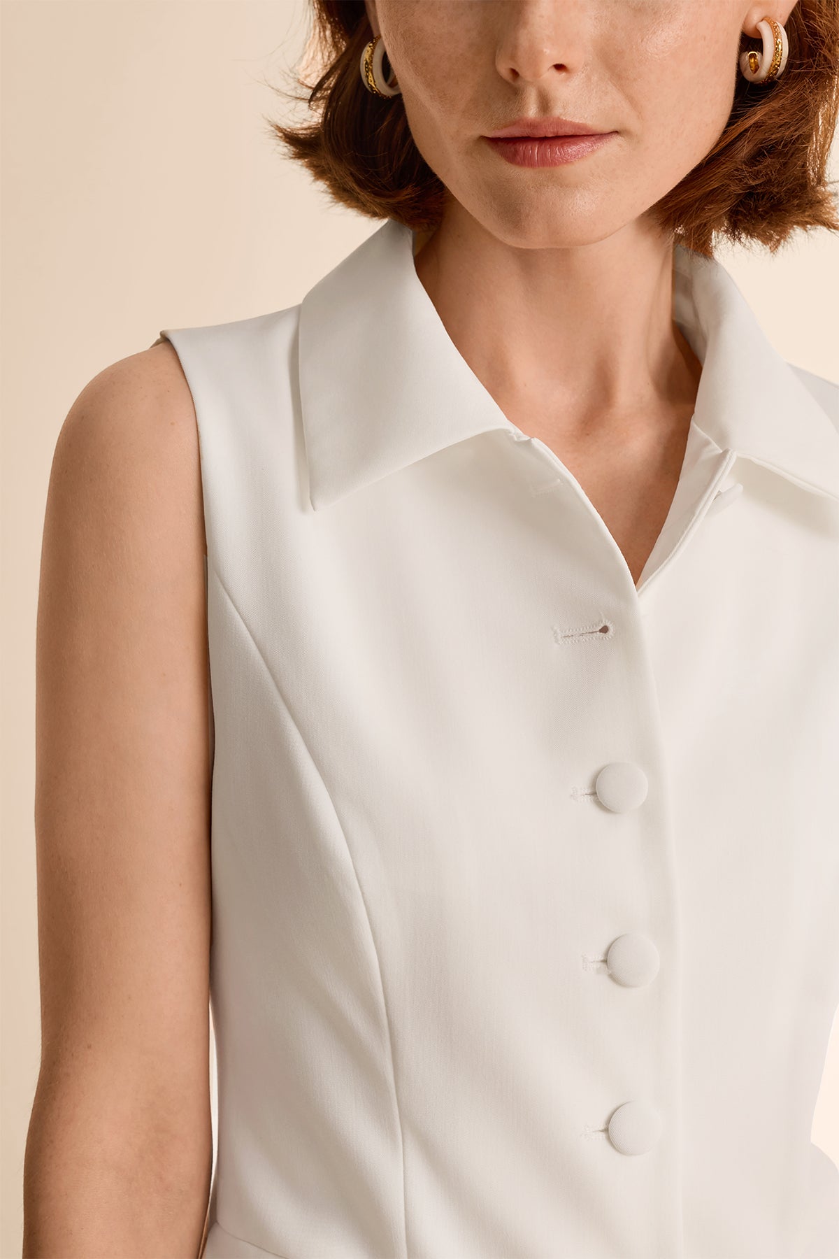 Womens White Tops Button Down Suit Vest | CicyBell