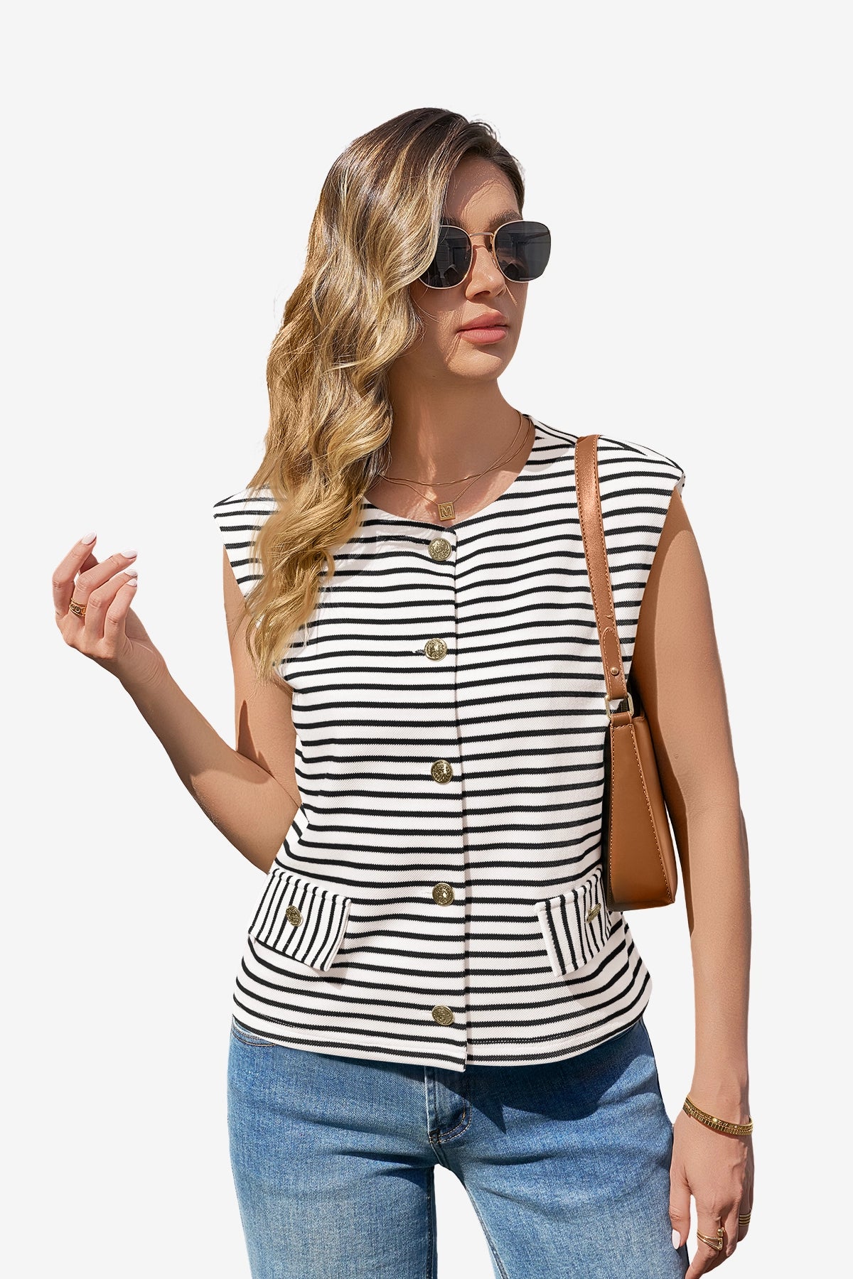 Womens White Summer Striped Vest | CicyBell