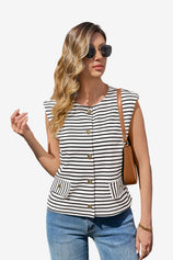 Womens White Summer Striped Vest | CicyBell