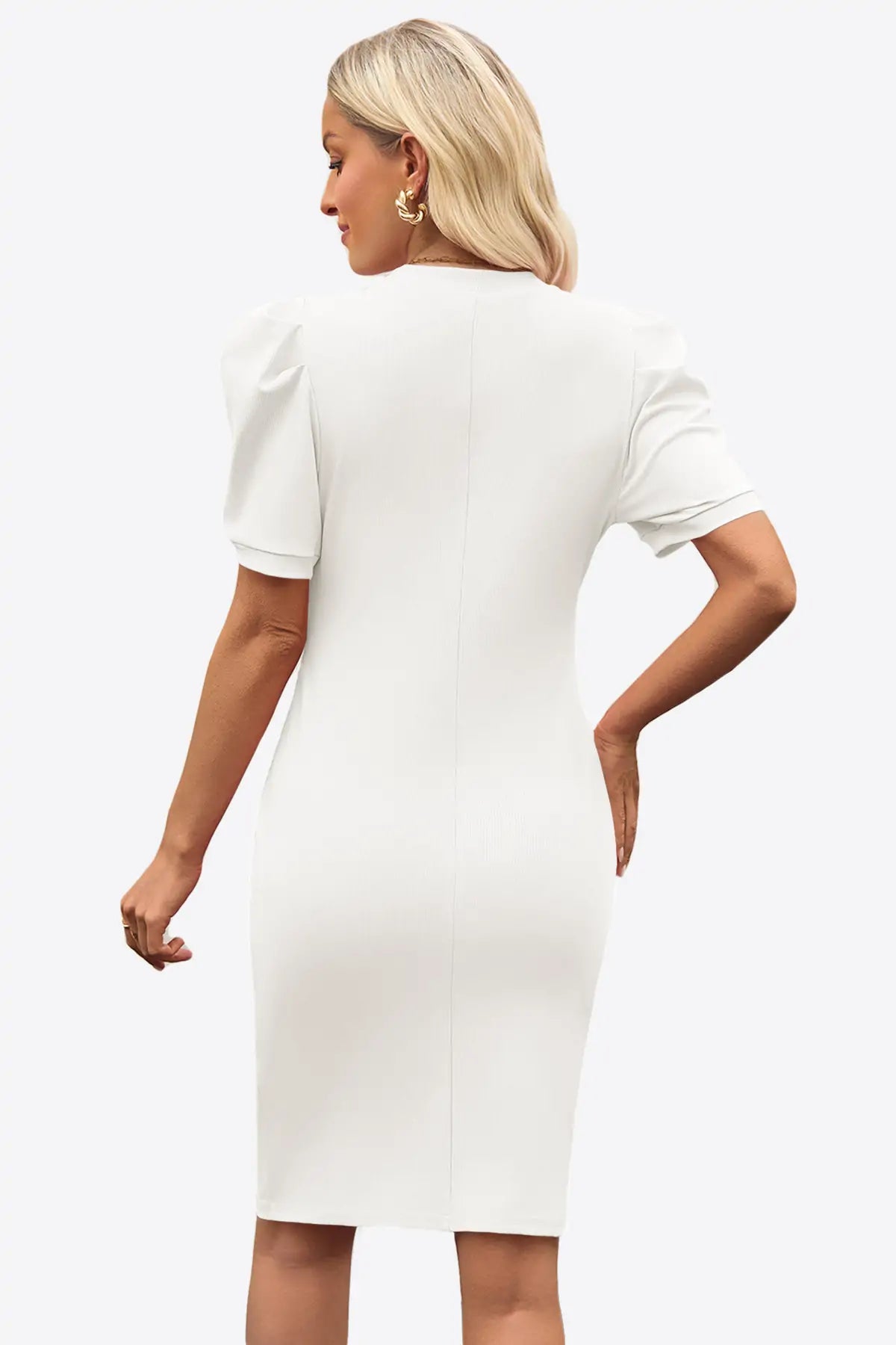 Cicy Bell Womens White Puff Sleeve Bodycon Work Dresses