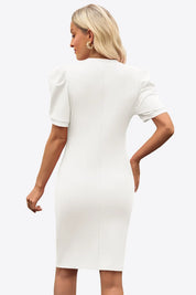 Cicy Bell Womens White Puff Sleeve Bodycon Work Dresses