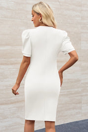 Cicy Bell Womens White Puff Sleeve Bodycon Work Dresses