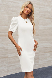 Cicy Bell Womens White Puff Sleeve Bodycon Work Dresses