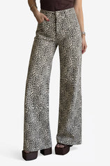 Womens White Leopard Print Wide Leg Jeans | CicyBell
