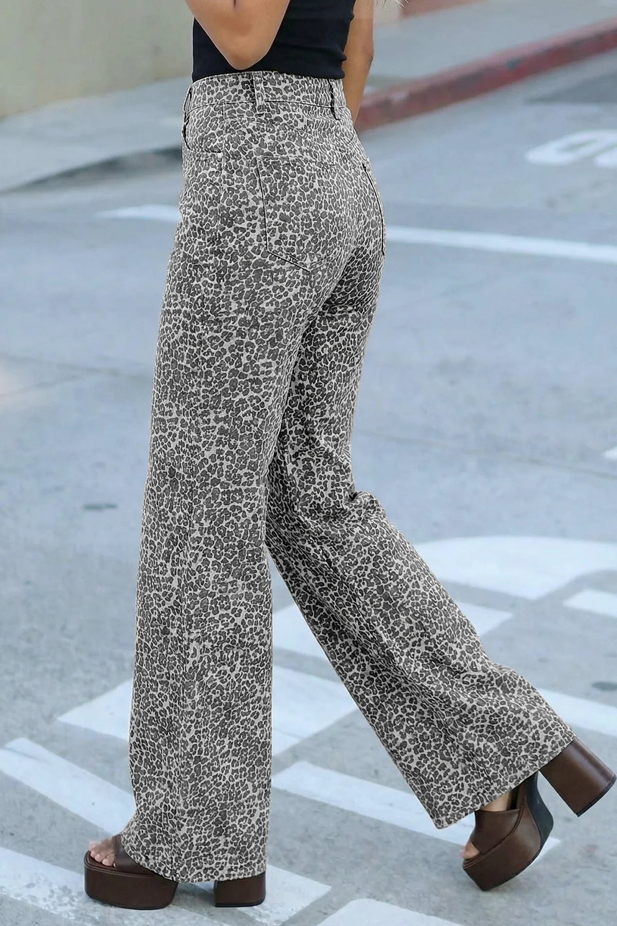 Womens White Leopard Print Wide Leg Jeans | CicyBell
