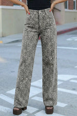 Womens White Leopard Print Wide Leg Jeans | CicyBell