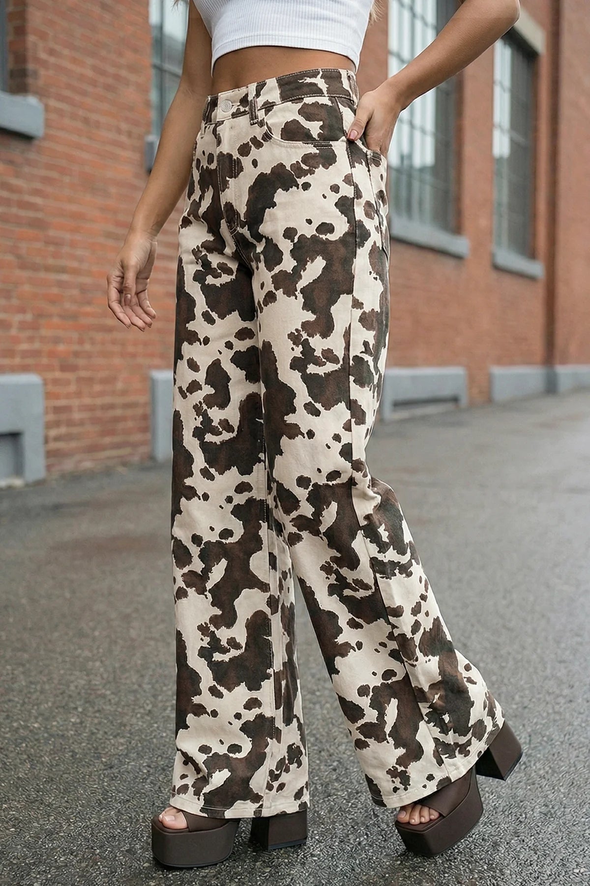 Womens White&black Wide Leg Jeans | CicyBell