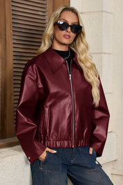 Cicy Bell Womens Wine Red Faux Leather Jacket