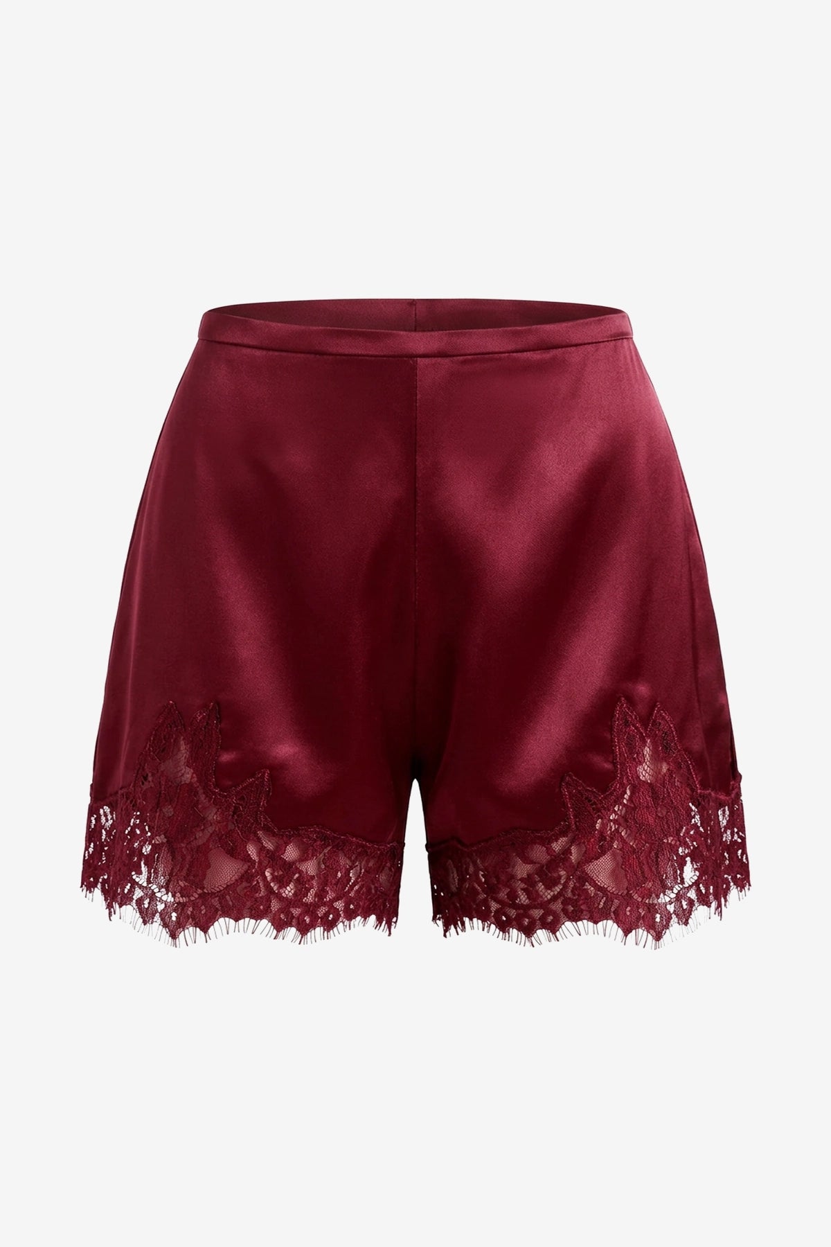 Womens Wine Red Satin Silk Lace Shorts | CicyBell