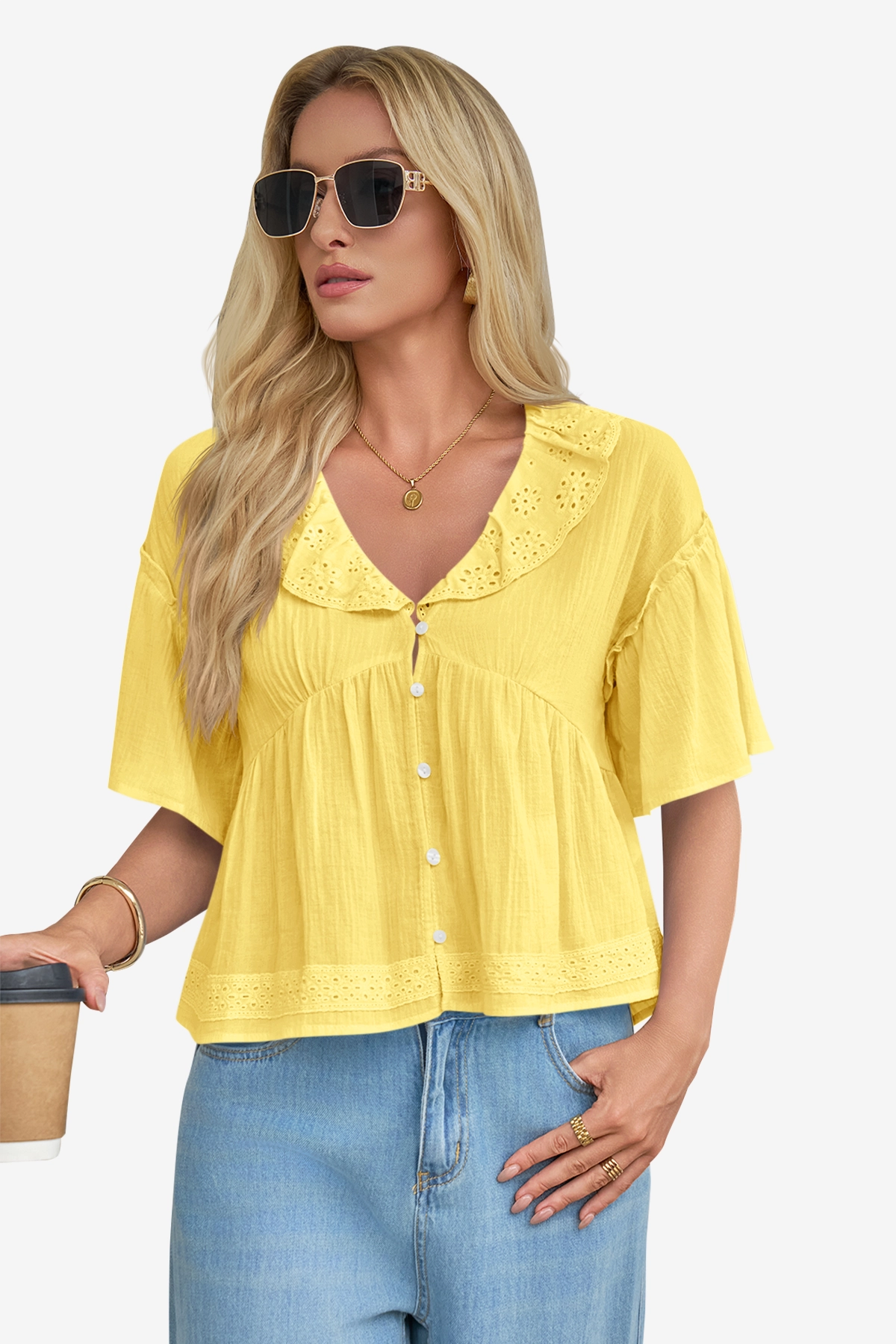 Cicy Bell Womens Yellow Babydoll Tops