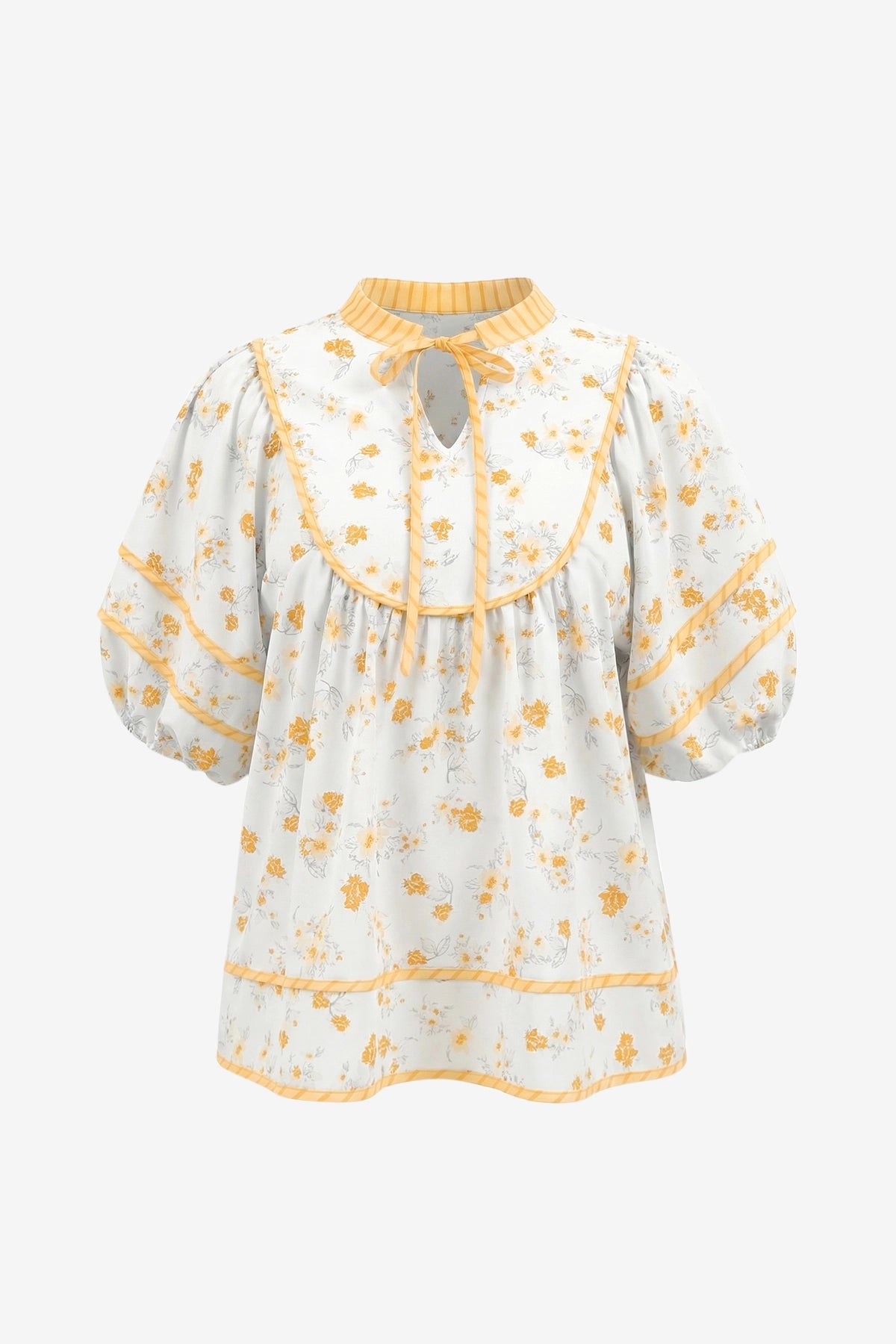 Womens Yellow Floral Babydoll Blouse | CicyBell