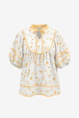 Womens Yellow Floral Babydoll Blouse | CicyBell