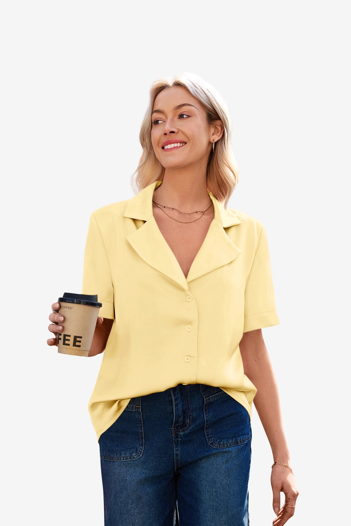 Womens Yellow Satin Button Down Shirts  | CicyBell