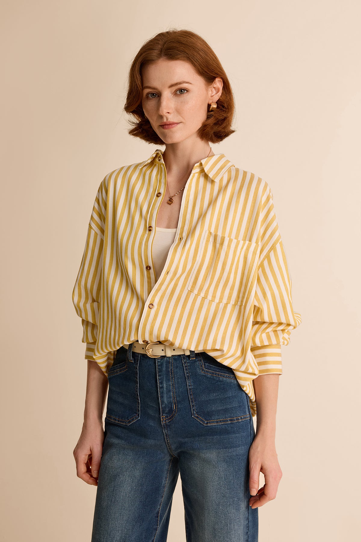Cicy Bell Womens Yellow Striped Shirts