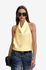 Women Yellow Summer Satin Halter Tank Tops | CicyBell