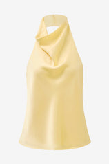 Women Yellow Summer Satin Halter Tank Tops | CicyBell