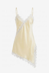 Womens Yellow Satin Lace Cami Tops | CicyBell