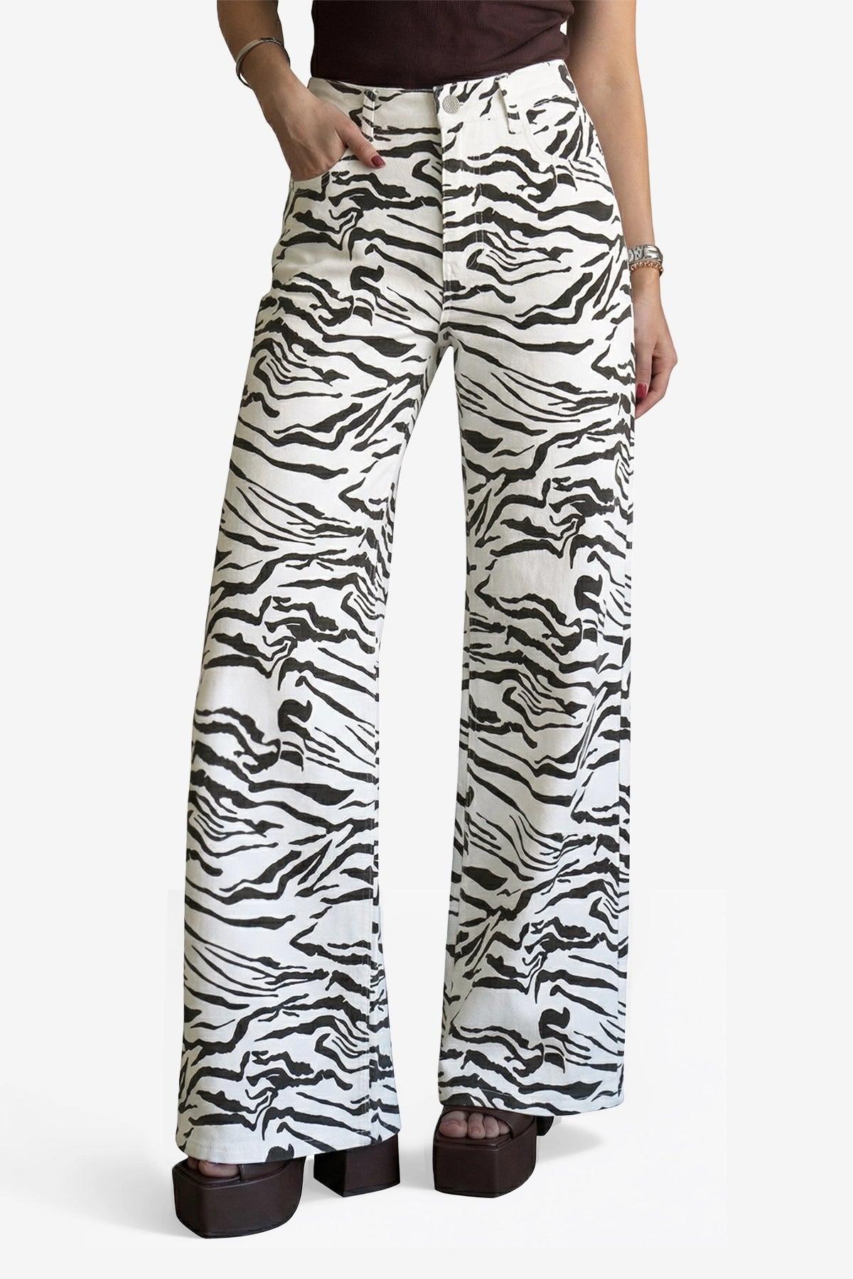 Womens Zebra Print Wide Leg Jeans | CicyBell