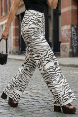 Womens Zebra Print Wide Leg Jeans | CicyBell