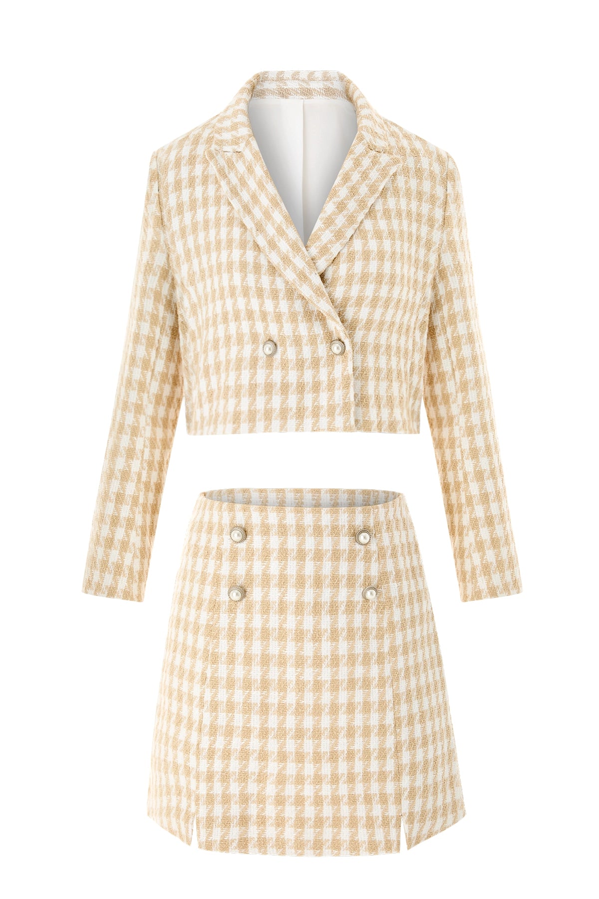 Cicy Bell Womens Beige Cropped Tweed Blazer Sets