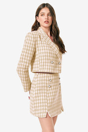Cicy Bell Womens Beige Cropped Tweed Blazer Sets
