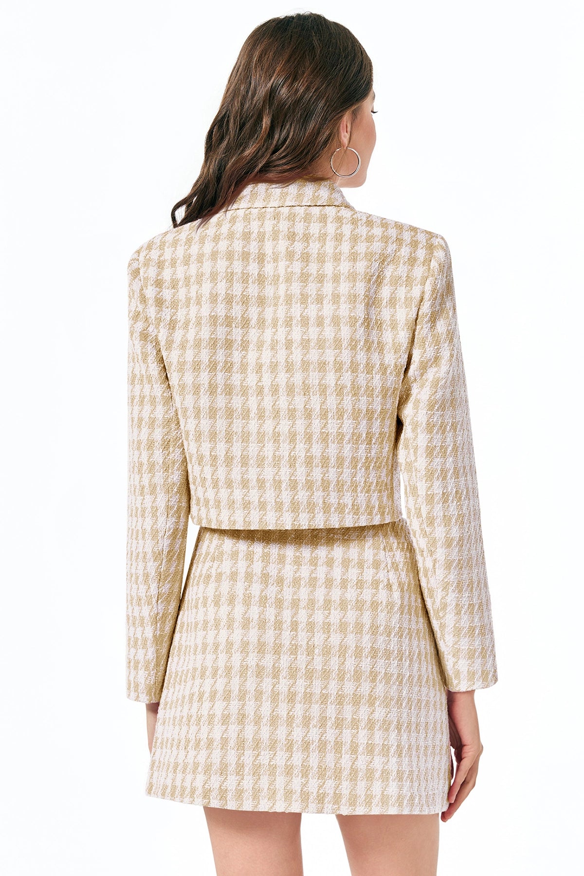 Cicy Bell Womens Beige Cropped Tweed Blazer Sets