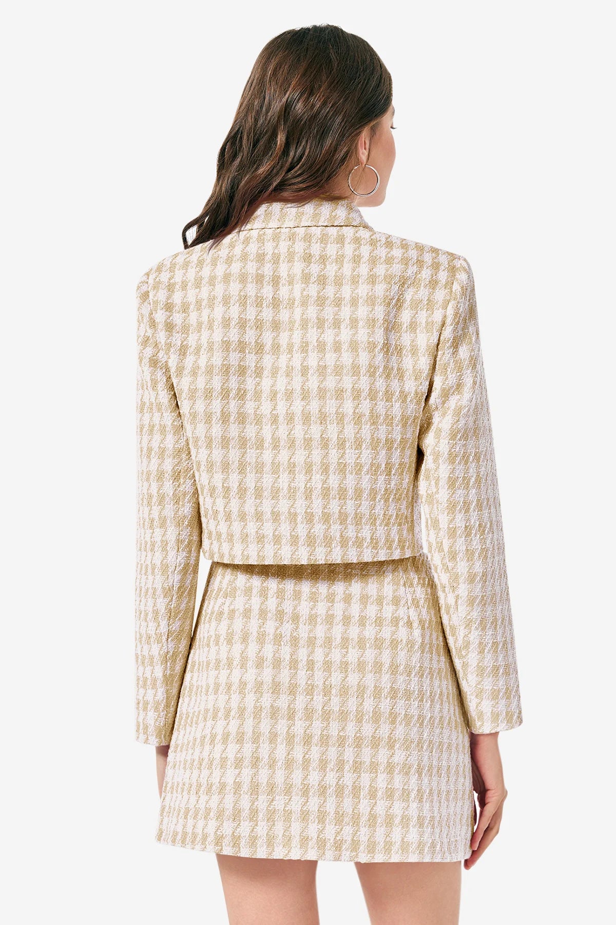 Cicy Bell Womens Beige Cropped Tweed Blazer Sets